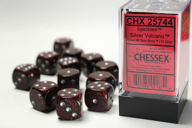 Speckled Silver Volcano 16mm d6 Dice Block (12 dice)