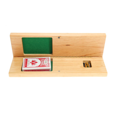 Cabinet Cribbage Set – Solid Wood Continuous 3 Track Board with Easy Grip Pegs, Cards and Storage Area