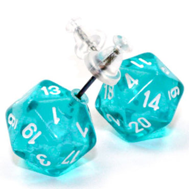Stud Earrings Translucent Teal Mini d20 Pair