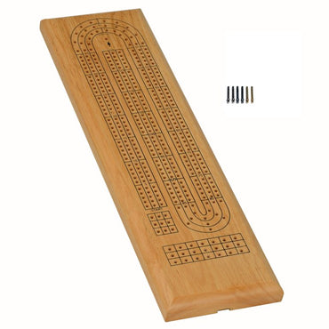 Classic Cribbage Set – Solid Wood Continuous 3 Track Board with Metal Pegs