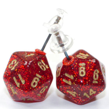 Stud Earrings Glitter Ruby Mini d20 Pair
