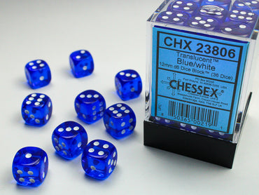 Translucent 12mm d6 Blue/white Dice Block™ (36 dice) 23806
