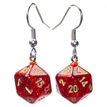 Hook Earrings Glitter Ruby Mini d20 Pair