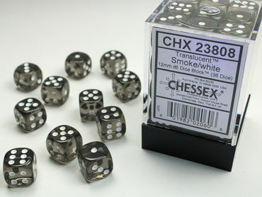 Translucent 12mm d6 Smoke/white Dice Block™ (36 dice) 23808