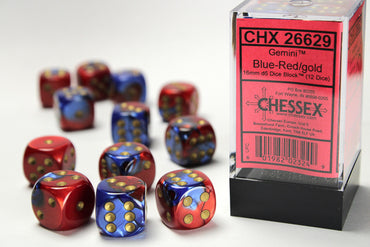 Gemini® 16mm d6 Blue-Red/gold Dice Block™ (12 dice) 26629