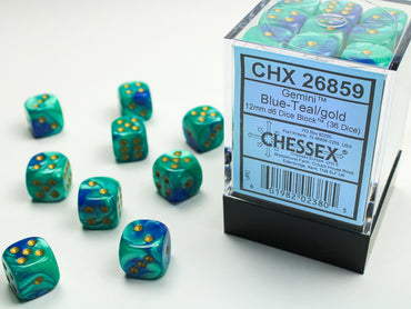 Gemini® 12mm d6 Blue-Teal/gold Dice Block™ (36 dice) 26859