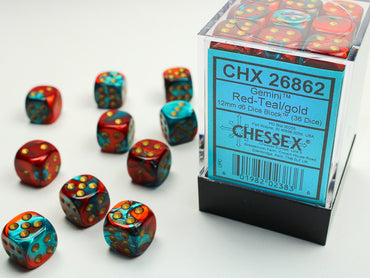 Gemini® 12mm d6 Red-Teal/gold Dice Block™ (36 dice) 26862