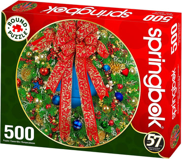 Springbok's 500 Piece Round Jigsaw Puzzle Holiday Wreath