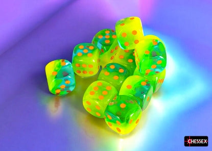 Chessex Gemini Plasma Green-Teal/Orange 16mm D6 Dice Cube