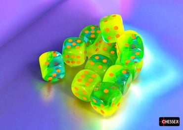 Chessex Gemini Plasma Green-Teal/Orange 16mm D6 Dice Cube