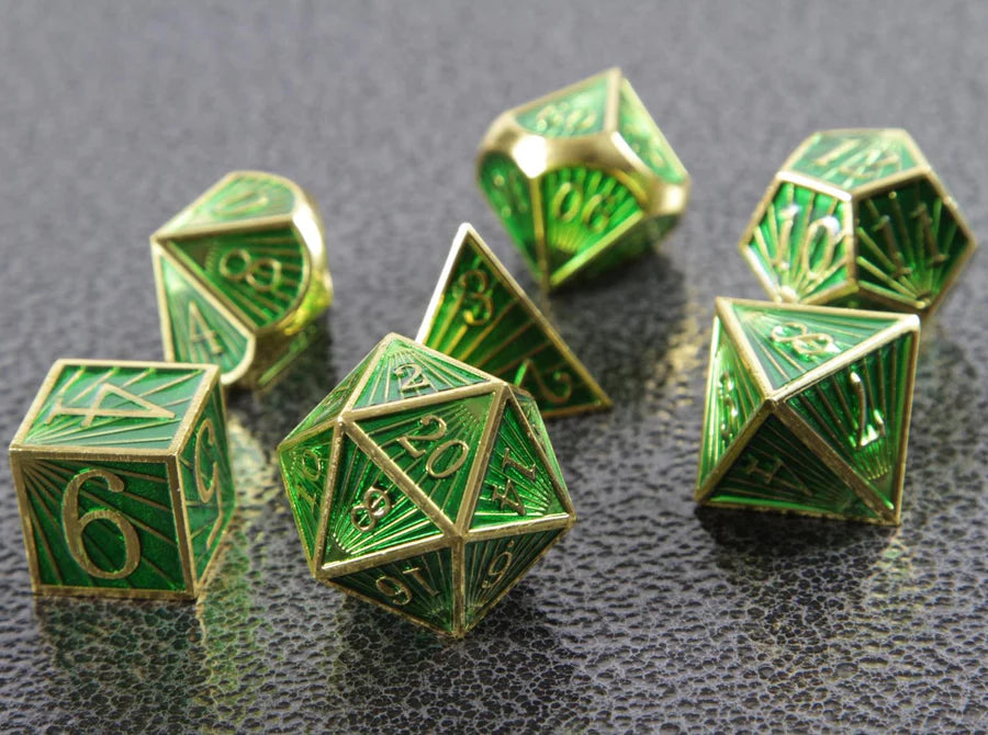 Deco Green Gold Metal Dice Set