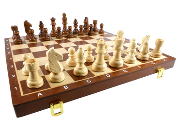 Chess Set - 3.5” Brown stained and Natural Boxwood Chess pieces on Walnut Maple Board