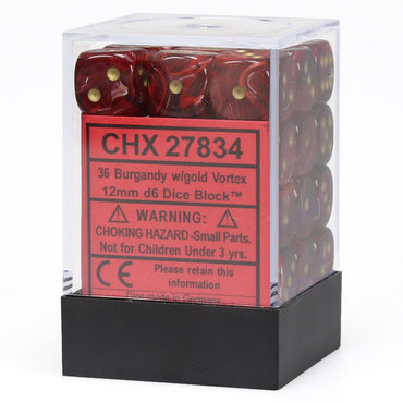 d6 Cube 12mm Vortex Burgandy with Gold (36)