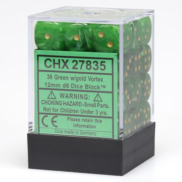 d6 Cube 12mm Vortex Green with Gold (36)