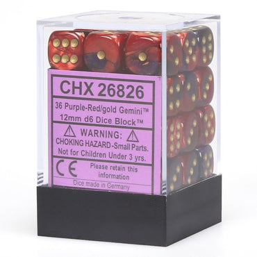 Gemini® 12mm d6 Purple-Red/gold Dice Block™ (36 dice) CHX26826