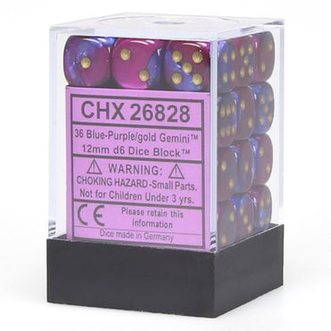 Gemini® 12mm d6 Blue-Purple/gold Dice Block™ (36 dice) CHX26828