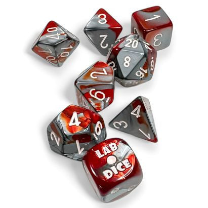 7-set Tube Lab Dice: Gemini Red Steel/white