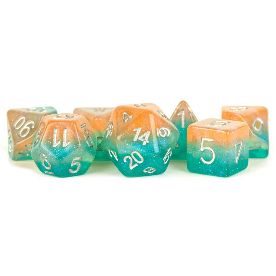 7 Count Dice Acrylic Set: 16MM Layered Stardust Sunset