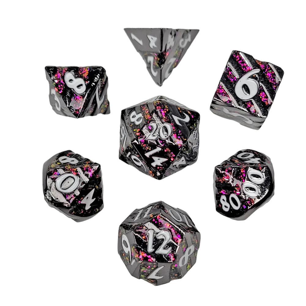 Mini Dark Sakura Metal RPG Dice Set