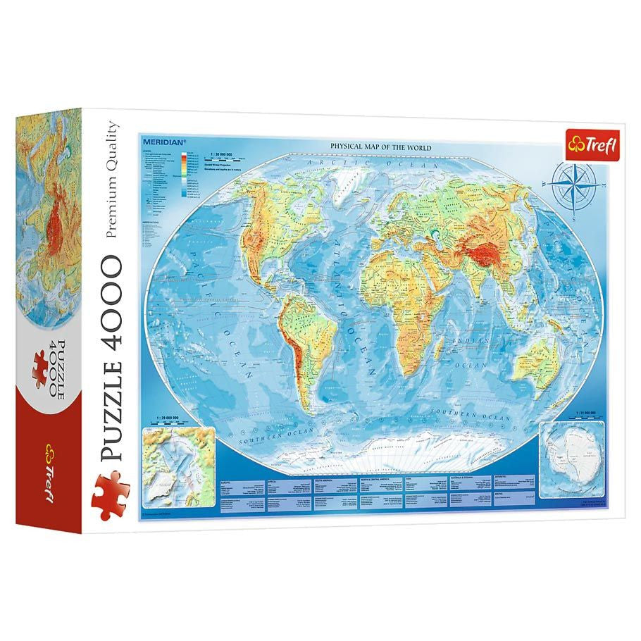 Puzzle: Large Physical Map of the World 4000 Piece (Trefl Red)