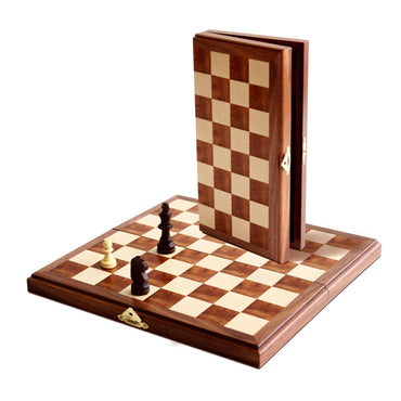 WE Games Travel Magnetic Folding Walnut Wood Chess Set