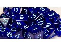 Polyhedral 7 Dice Set: Translucent Dark Blue with Light Blue Numbers