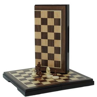 WE Games Magnetic Folding Chess & Checkers Set - Walnut Wood Finish - 8 inch for travel