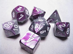 Chessex (26832): D6: 12mm: Gemini: Purple Steel/White