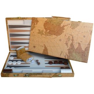 WE Games Map Design Backgammon Set - 18 Inch with Stitched Points