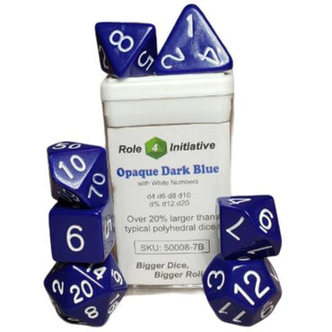 SET OF 7 DICE: OPAQUE DARK BLUE W/ WHITE NUMBERS