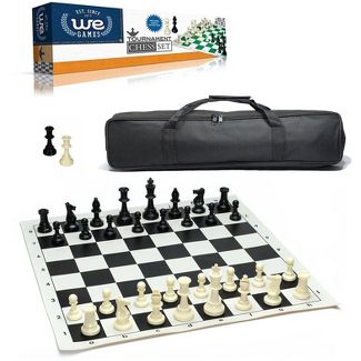Complete Tournament Chess Set – Plastic Chess Pieces with Roll-up Chess Board (Black) and Travel Canvas Bag
