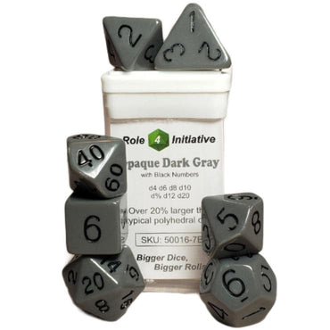 SET OF 7 DICE: OPAQUE Gray W/ Black NUMBERS