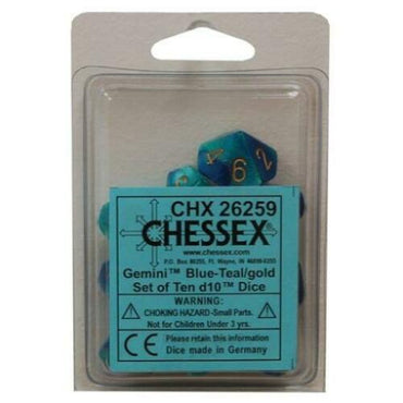 Chessex : D10: Gemini #7: Blue-Teal/Gold 26259