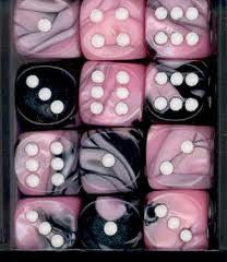 Chessex (26830): D6: 12mm: Gemini: Pink Black/White