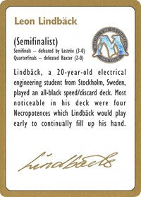 1996 Leon Lindback Biography Card [World Championship Decks] | All About Games