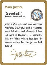 1996 Mark Justice Biography Card [World Championship Decks] | All About Games