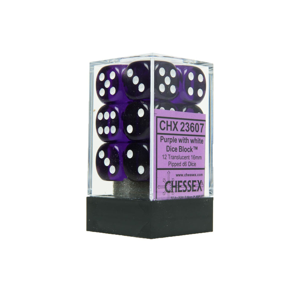 Translucent: 16mm D6 Purple/White (12) CHX23607