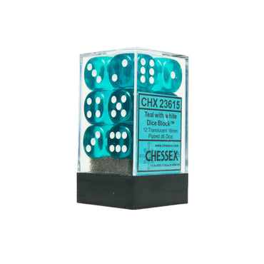 Translucent: 16mm D6 Teal/White (12) CHX23615