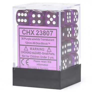 Translucent: 12mm D6 Purple/White (36) CHX23807
