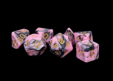 7 Count Dice Acrylic Set: 16MM Pink Black with Gold