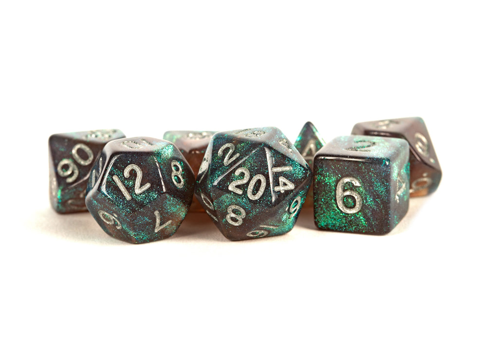 7 Count Dice Acrylic Set: 16MM Stardust Gray w/ Silver
