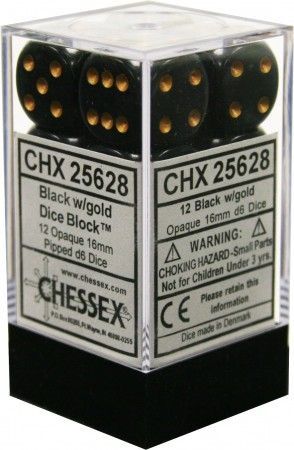 Opaque: 16mm D6 Black/Gold (12) CHX25628