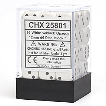 Opaque: 12mm D6 White/Black (36) CHX25801