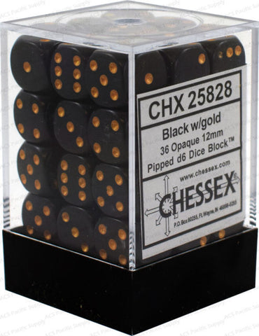 Opaque: 12mm D6 Black/Gold (36) CHX25828