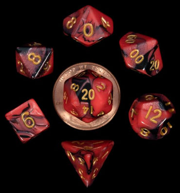7 Count Dice Mini Acrylic Set: Red/Black with Gold