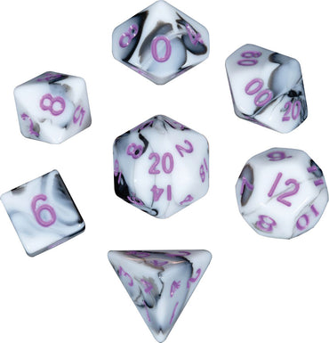 7 Count Dice Mini Acrylic Set: Marble with Purple