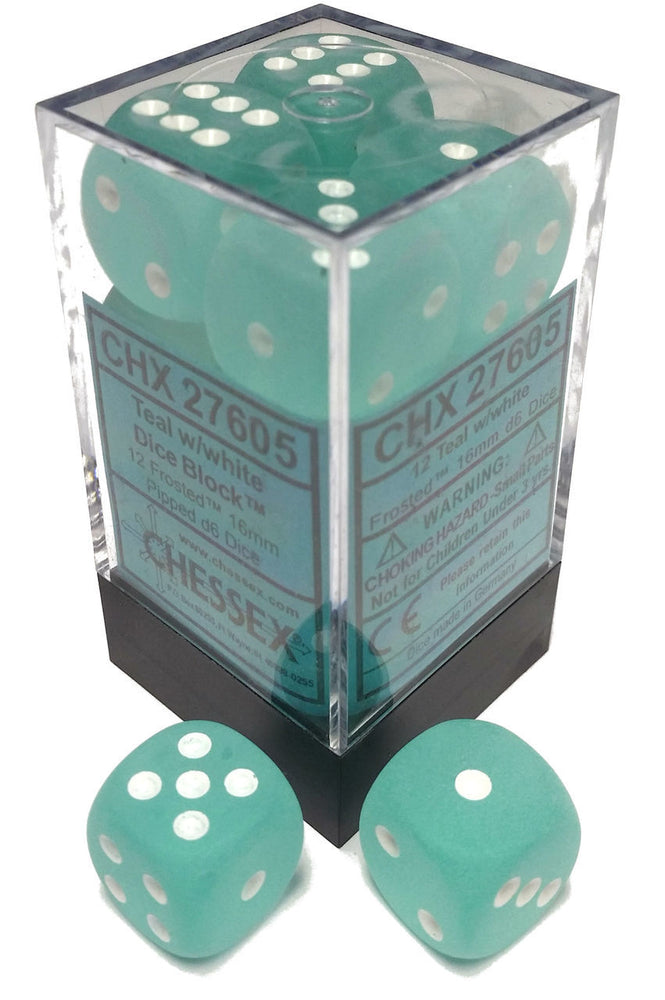 Frosted: 16mm D6 Teal/White Block (12) CHX27605