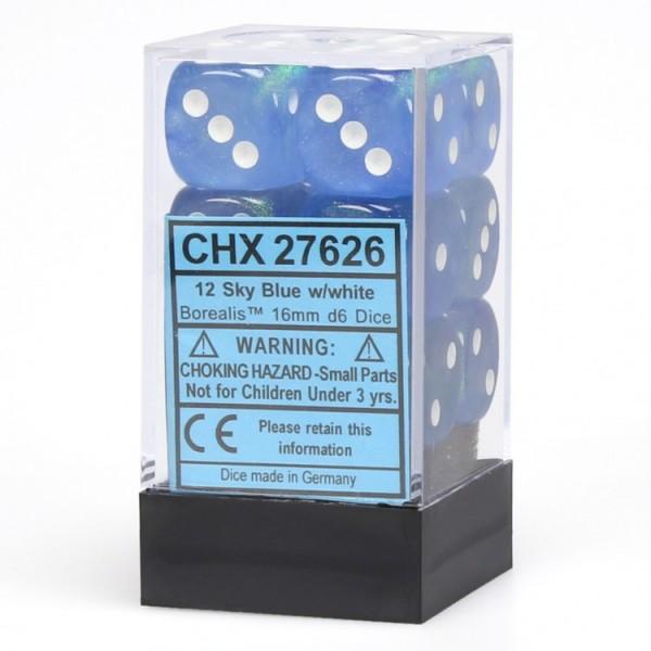 Borealis: 16mm D6 Sky Blue/White/Black (12) CHX27626 | All About Games