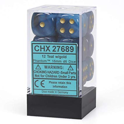 Phantom: 16mm D6 Teal/Gold (12) CHX27689