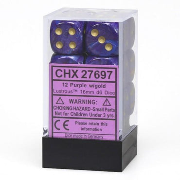 Lustrous: 16mm D6 Purple/Gold/Black (12) CHX27697